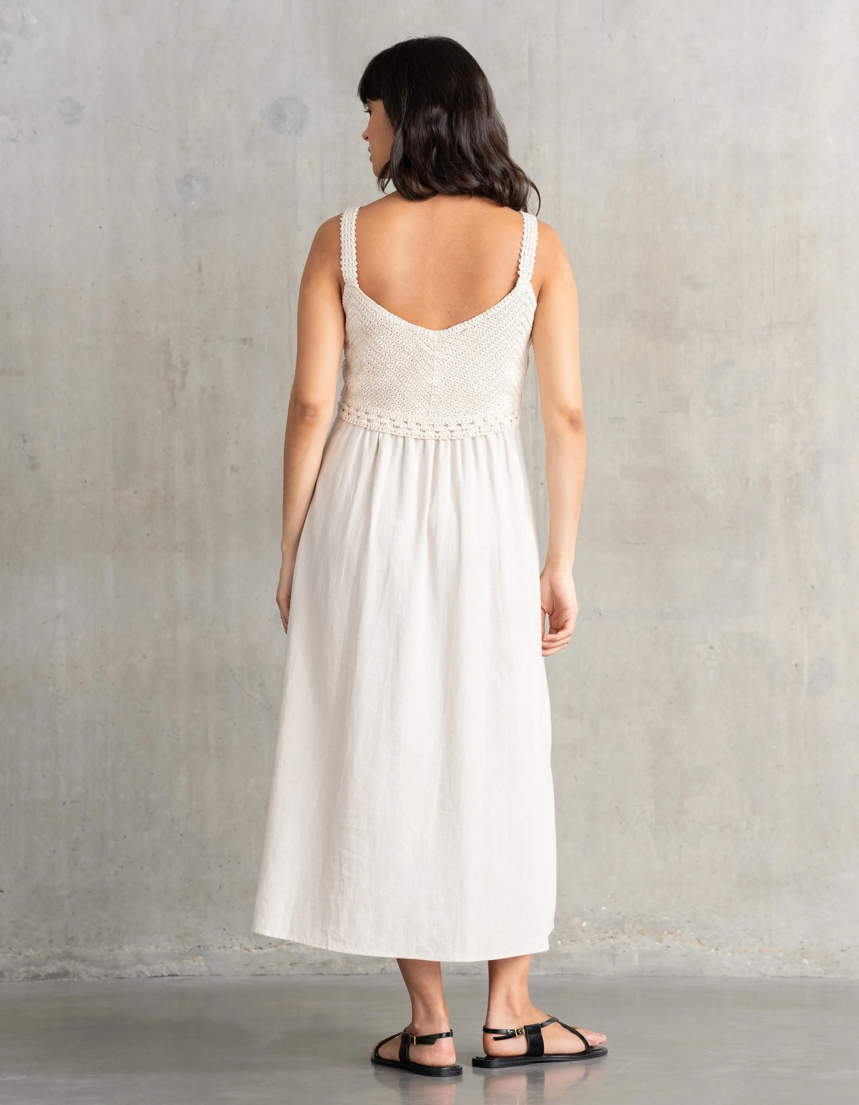 Midi-Length Maternity-to-Nursing Dress with Crochet-Look Top