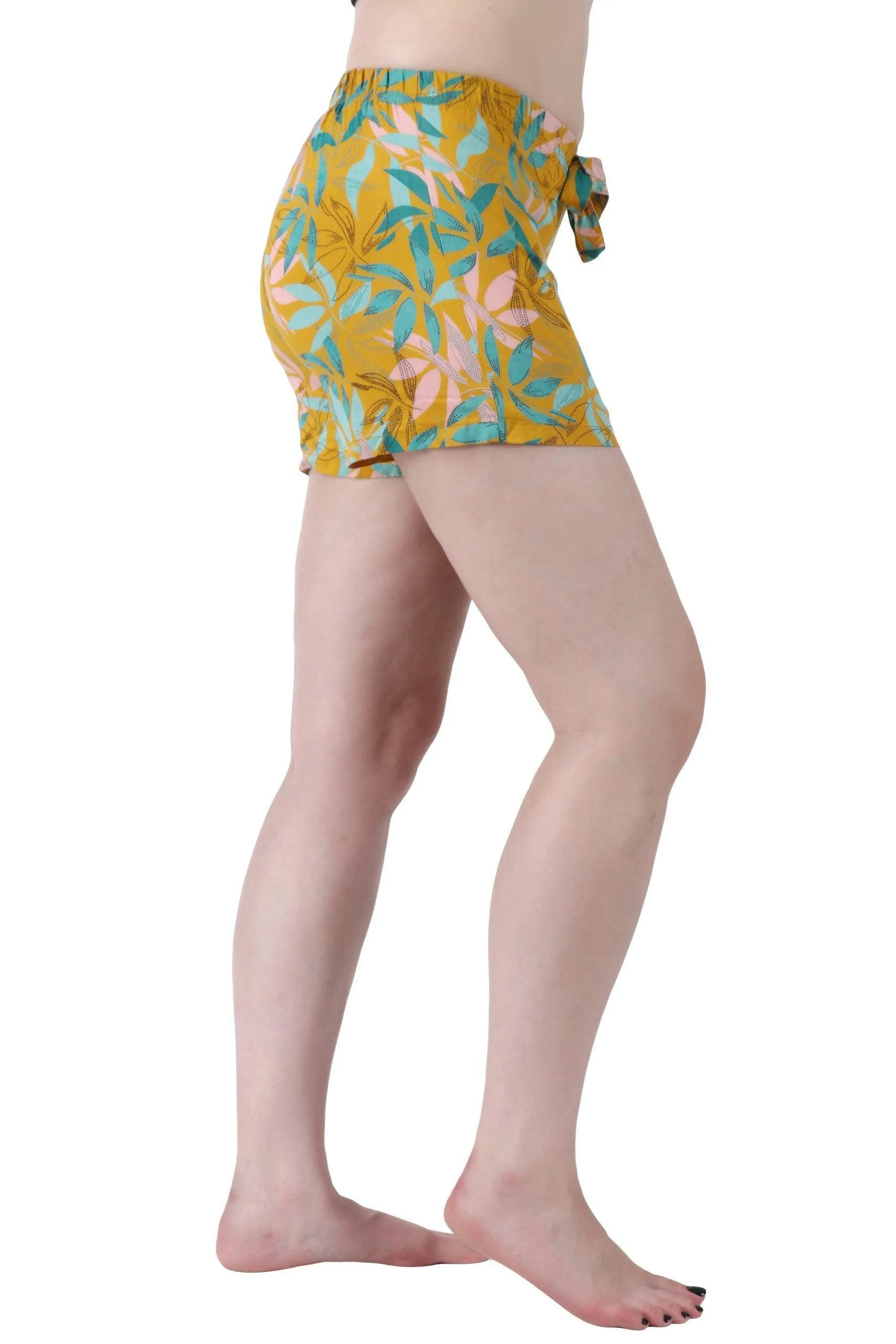 Mustard Leaves Printed Cotton Shorts