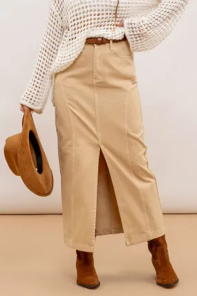 PANELED SPLIT HEM MIDI SKIRT