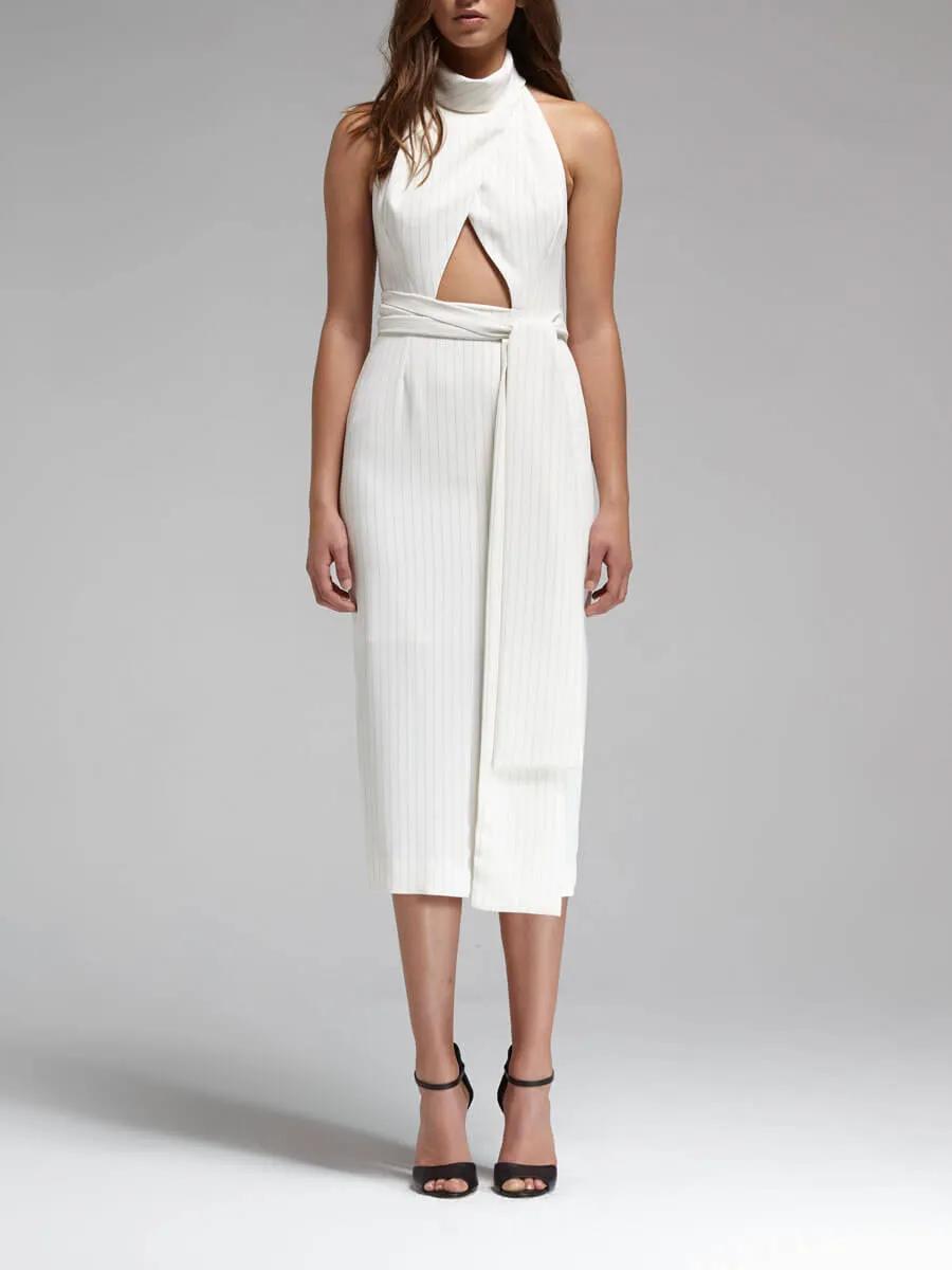 Pinstripe Belted Waist Dress
