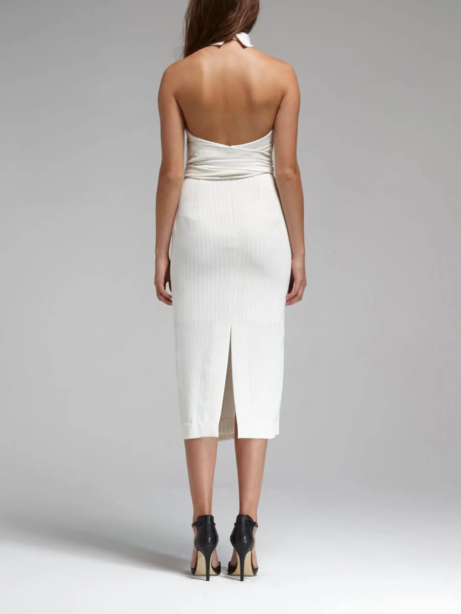 Pinstripe Belted Waist Dress