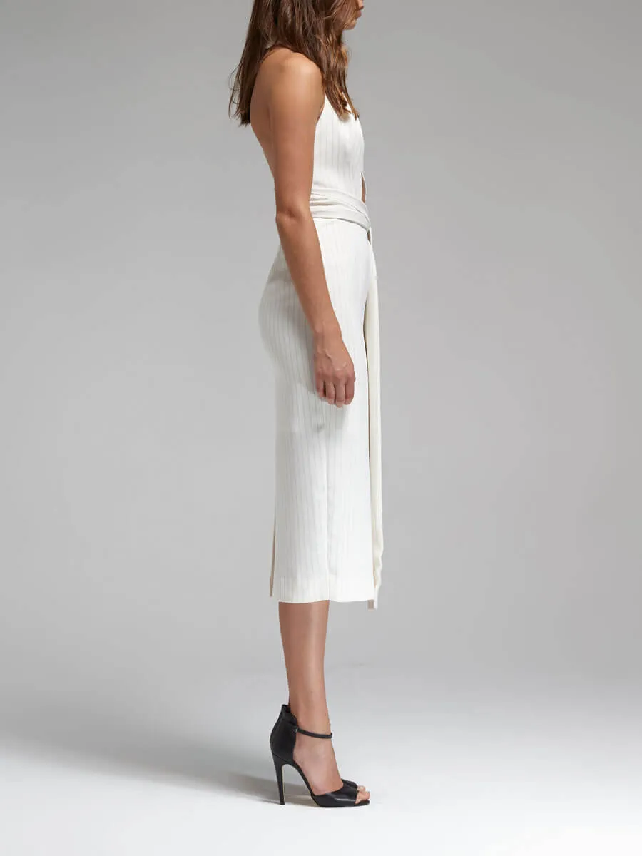 Pinstripe Belted Waist Dress