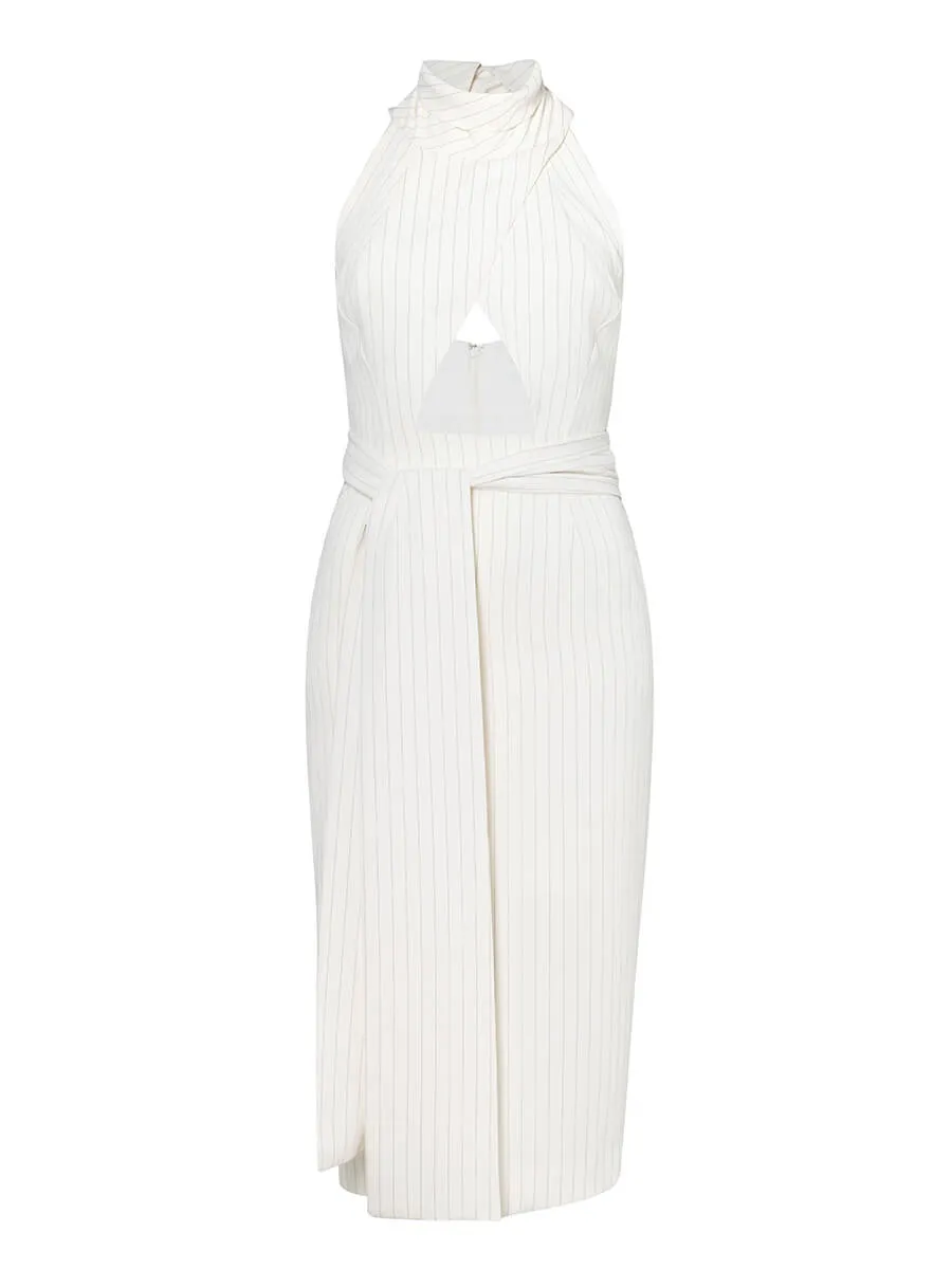 Pinstripe Belted Waist Dress