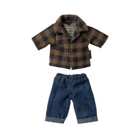 Pre Order Maileg brown checked shirt and pants, dad mouse