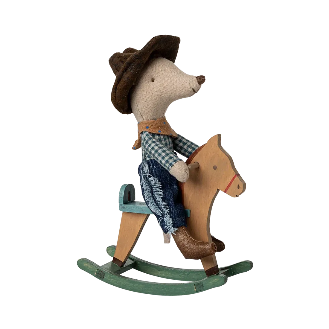 Pre Order Maileg cowboy mouse on rocking horse, little brother