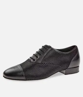 Premium Men’s Dance Shoes 165 – Black Leather & Suede with Pinstripe Design
