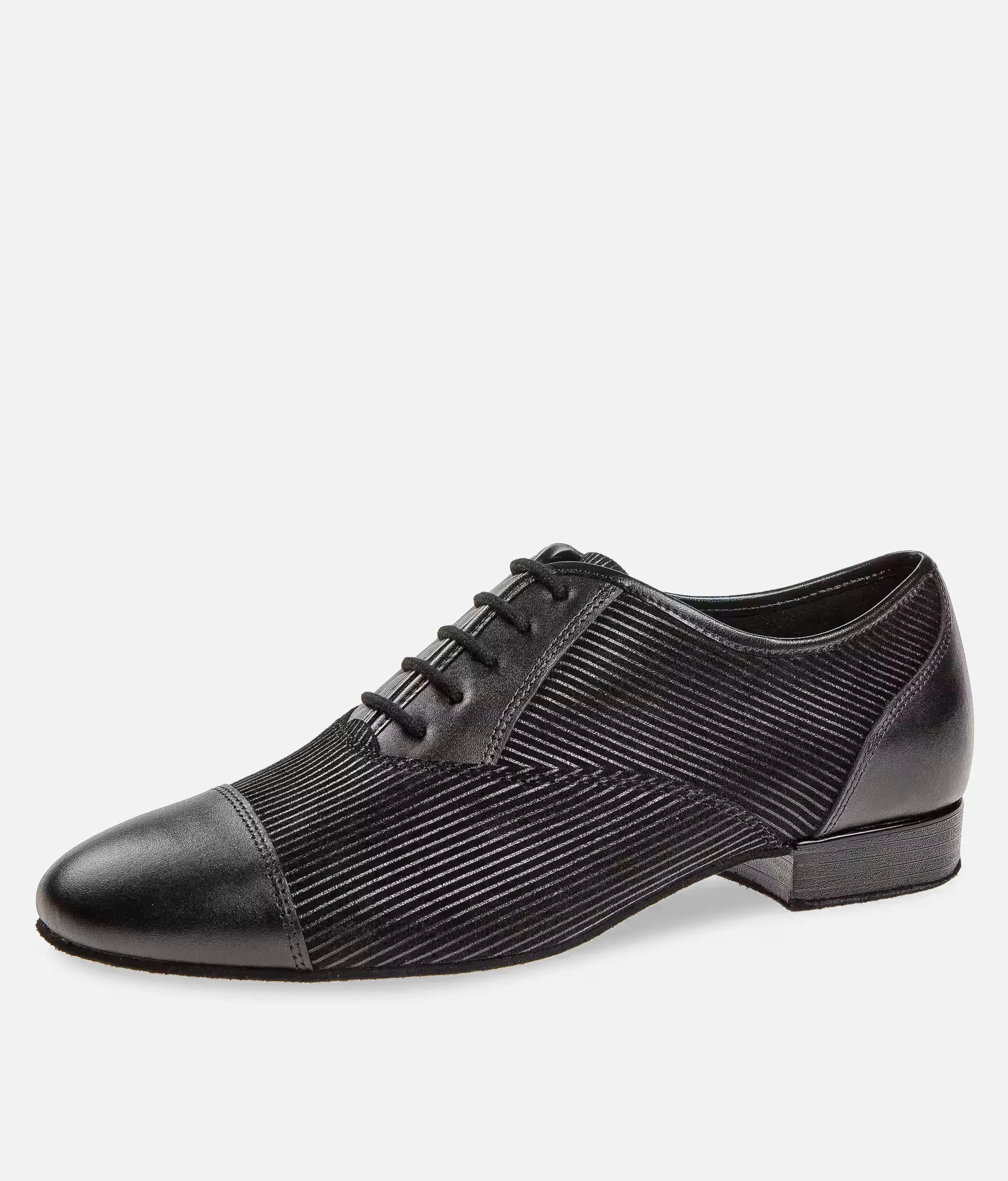 Premium Men’s Dance Shoes 165 – Black Leather & Suede with Pinstripe Design