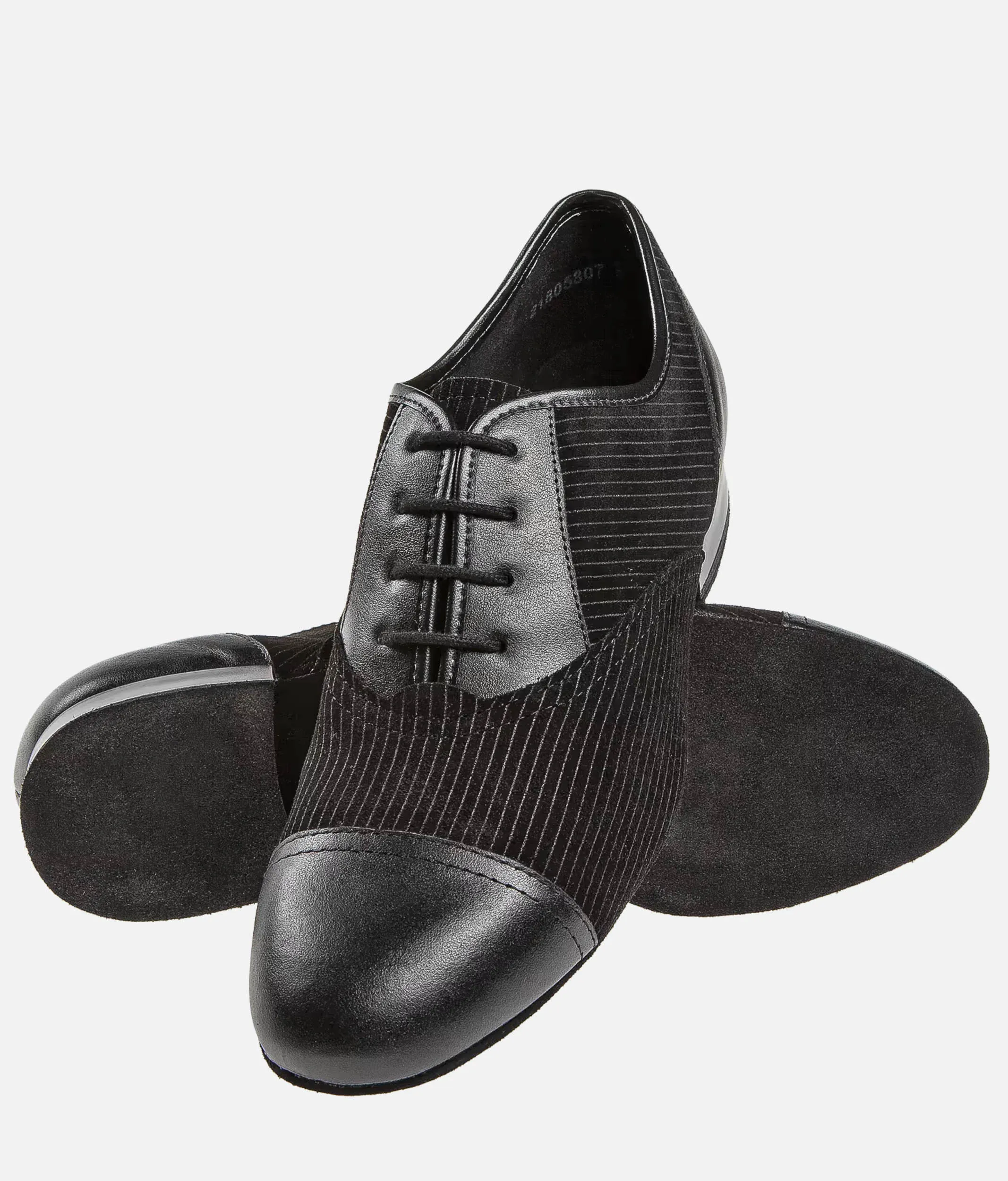 Premium Men’s Dance Shoes 165 – Black Leather & Suede with Pinstripe Design