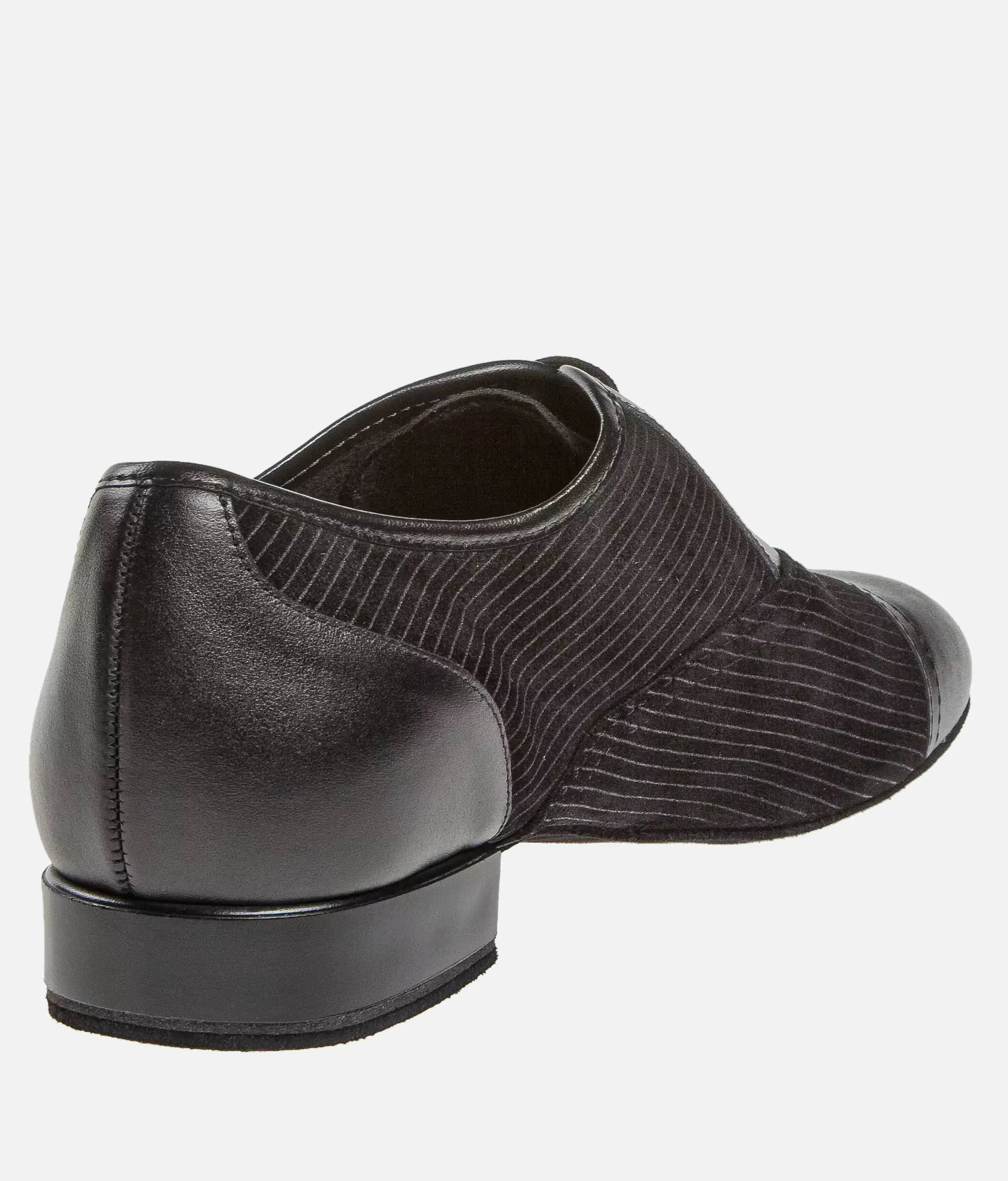 Premium Men’s Dance Shoes 165 – Black Leather & Suede with Pinstripe Design