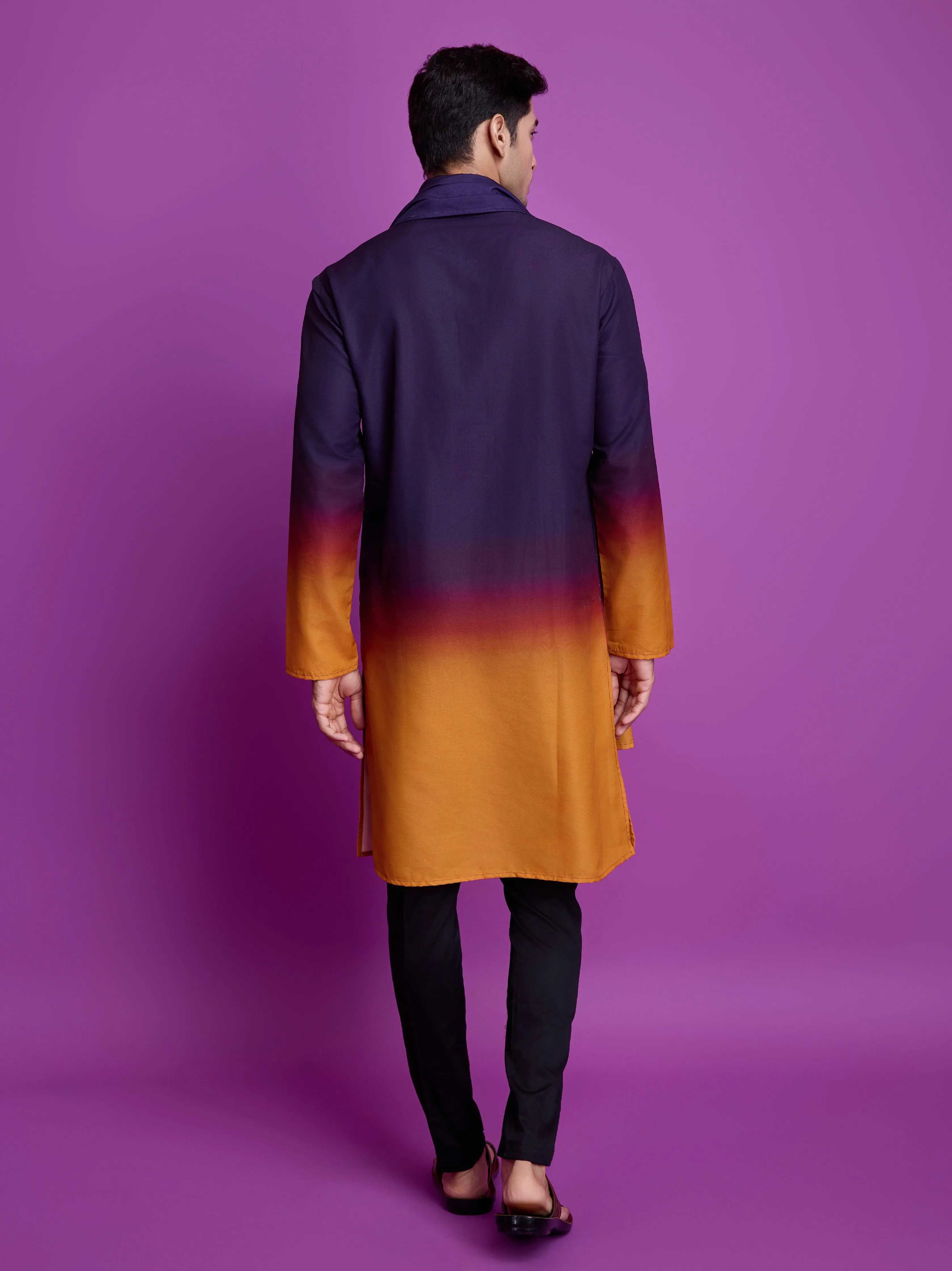 Purple & Mustard Kurta Dupatta Set with Hand Mirror Work