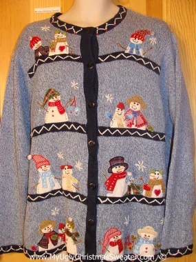 Row of snowman Cheesy Christmas Sweater