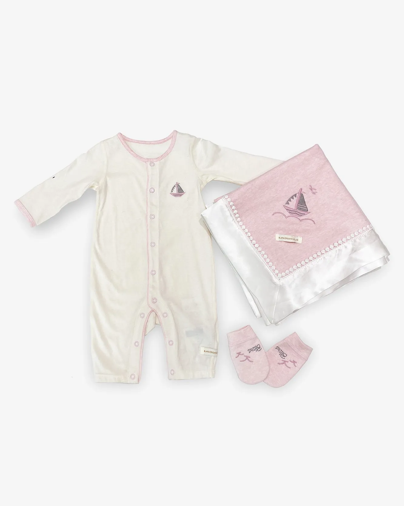 Sail Boat Bundle (Pack of 3, Mitts, Romper & Blanket, Pink)
