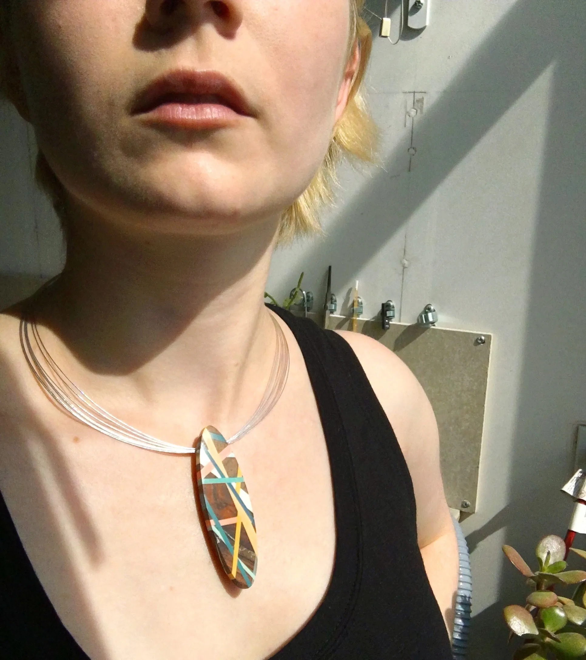 Sea Cliff Wood Statement Necklace and Brooch