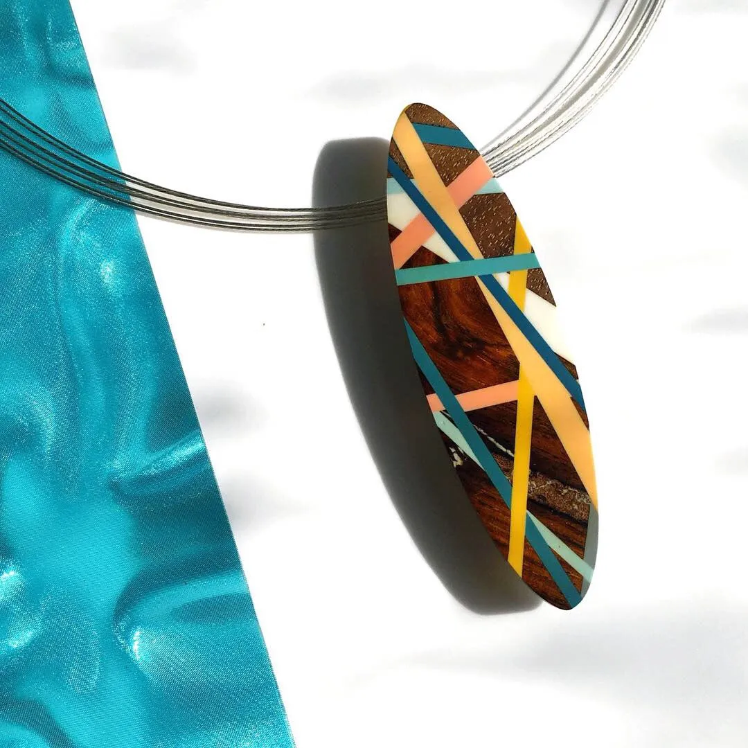 Sea Cliff Wood Statement Necklace and Brooch