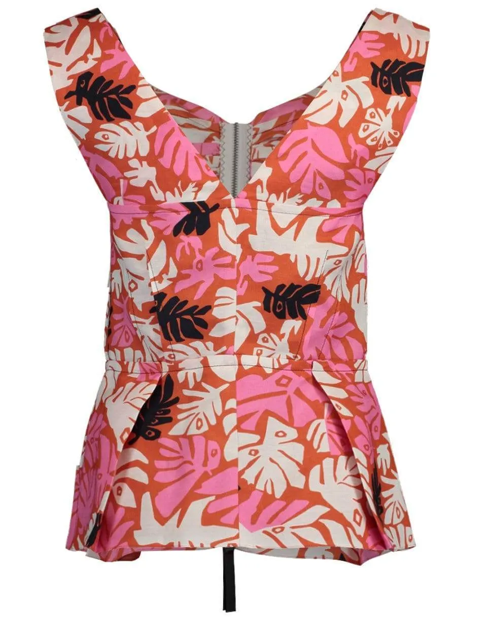 Sleeveless Print Zip Front Tank Top