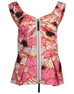 Sleeveless Print Zip Front Tank Top