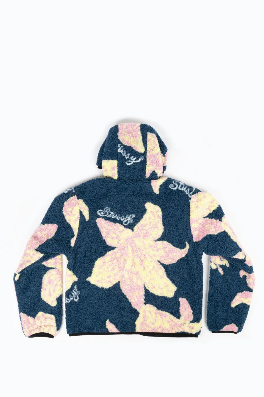 STUSSY FLORAL SHERPA HOODIE JACKET DARK TEAL