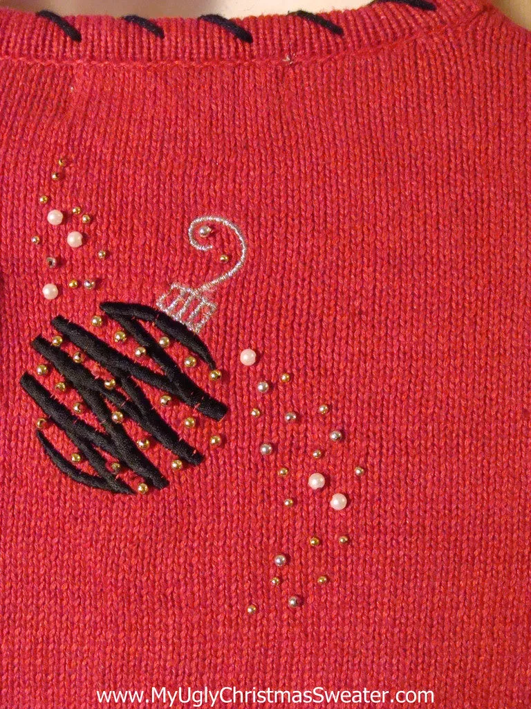 Tacky Bling Ugly Christmas Sweater with Bead Accented Ornament Decorations (f730)