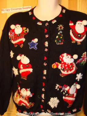Tacky Ugly Christmas Sweater Fancy Embroidered Santas with their Loot of Gifts (f87)