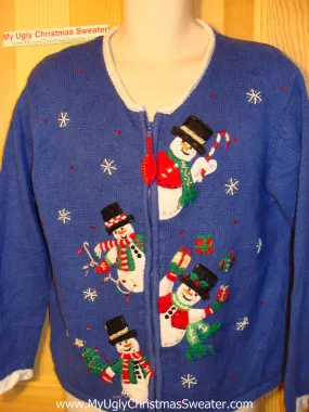 Tacky Ugly Christmas Sweater with Peaking Snowmen with Candy Canes and Gifts (f73)