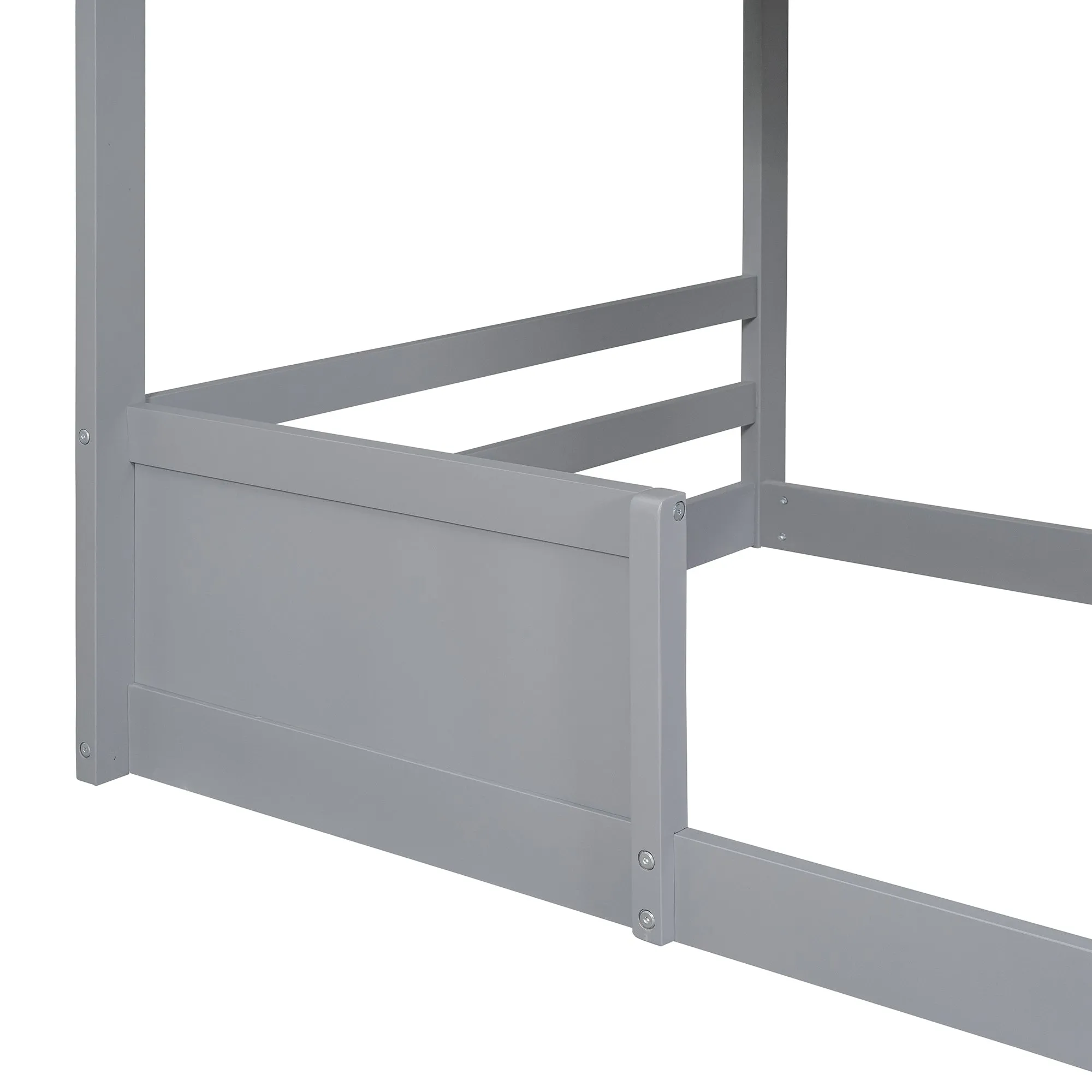 Twin over Twin Bunk Bed with Roof and Window, with Guardrails and Ladder, Gray