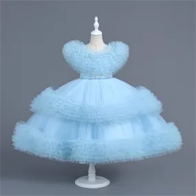 VA124 3 to12 Years Outong Yoliyolei  Long Sleeve Lace Princess Dress For Girl Birthday Party Tail Children's Dresses Girl 3 To 9 Years With Pearls Applique