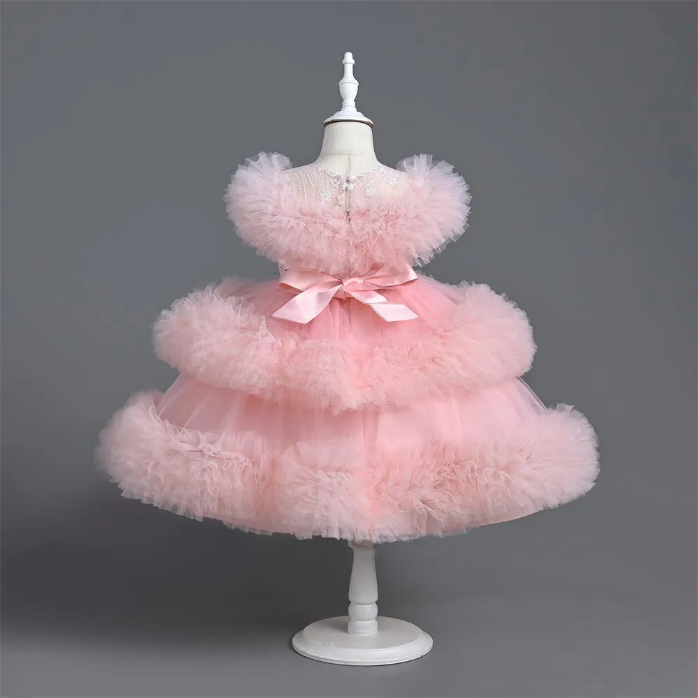 VA124 3 to12 Years Outong Yoliyolei  Long Sleeve Lace Princess Dress For Girl Birthday Party Tail Children's Dresses Girl 3 To 9 Years With Pearls Applique