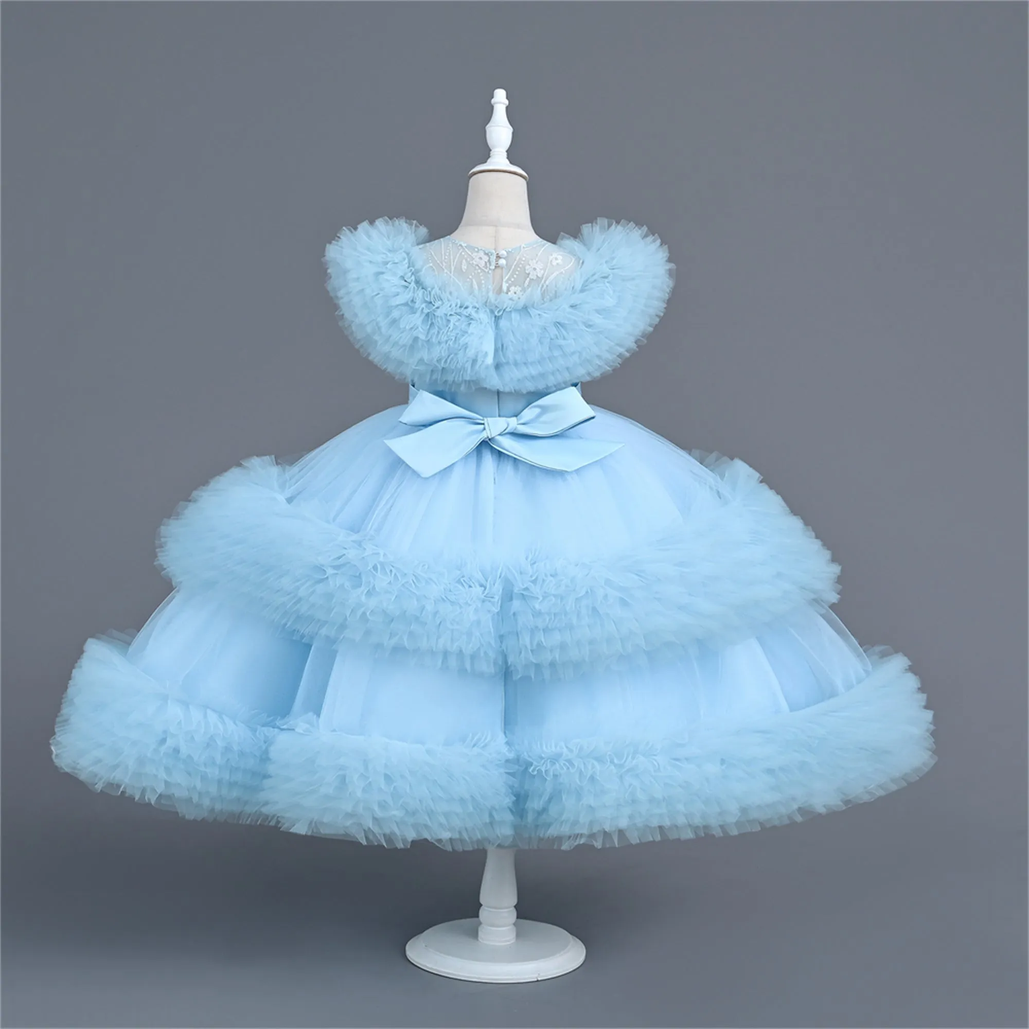 VA124 3 to12 Years Outong Yoliyolei  Long Sleeve Lace Princess Dress For Girl Birthday Party Tail Children's Dresses Girl 3 To 9 Years With Pearls Applique