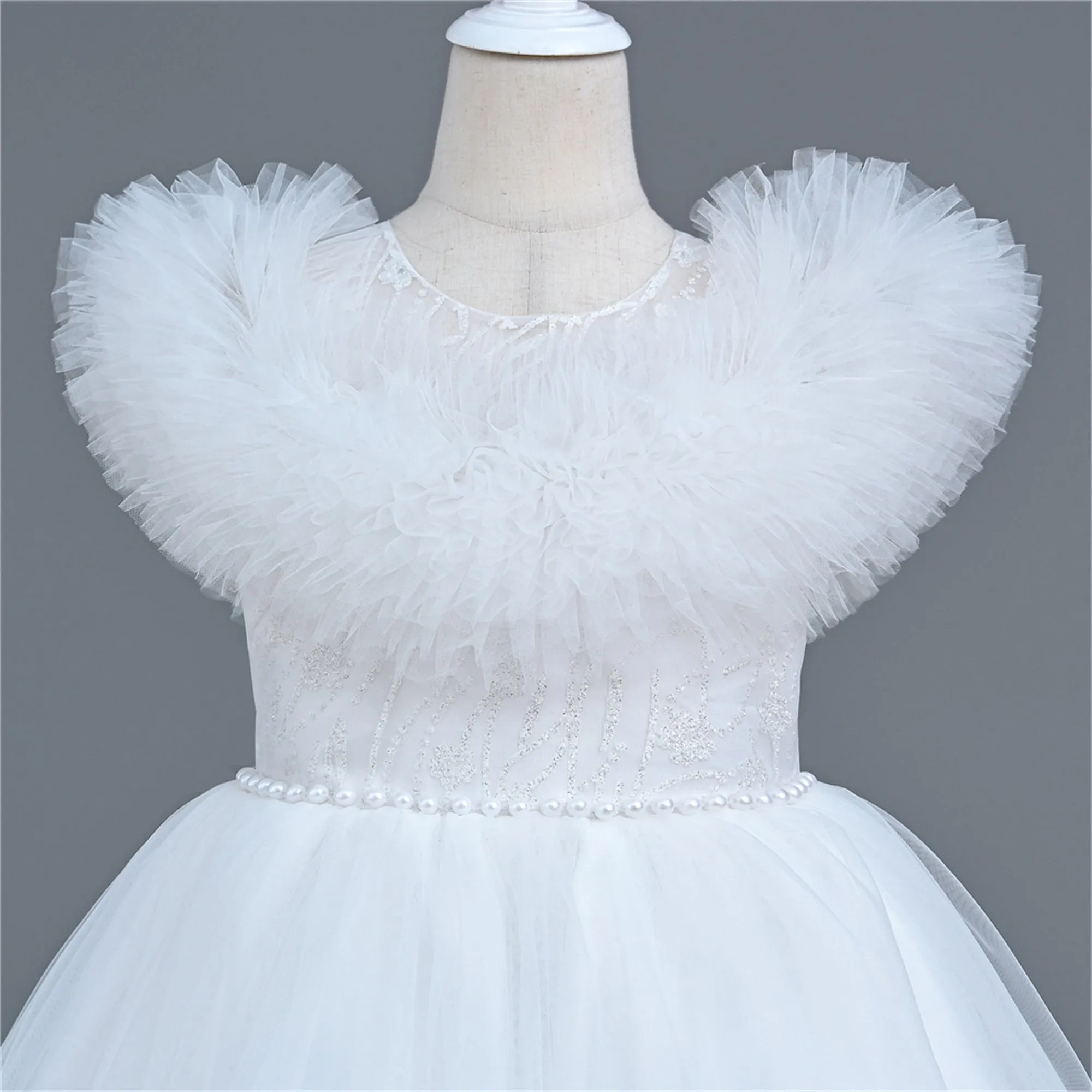 VA124 3 to12 Years Outong Yoliyolei  Long Sleeve Lace Princess Dress For Girl Birthday Party Tail Children's Dresses Girl 3 To 9 Years With Pearls Applique