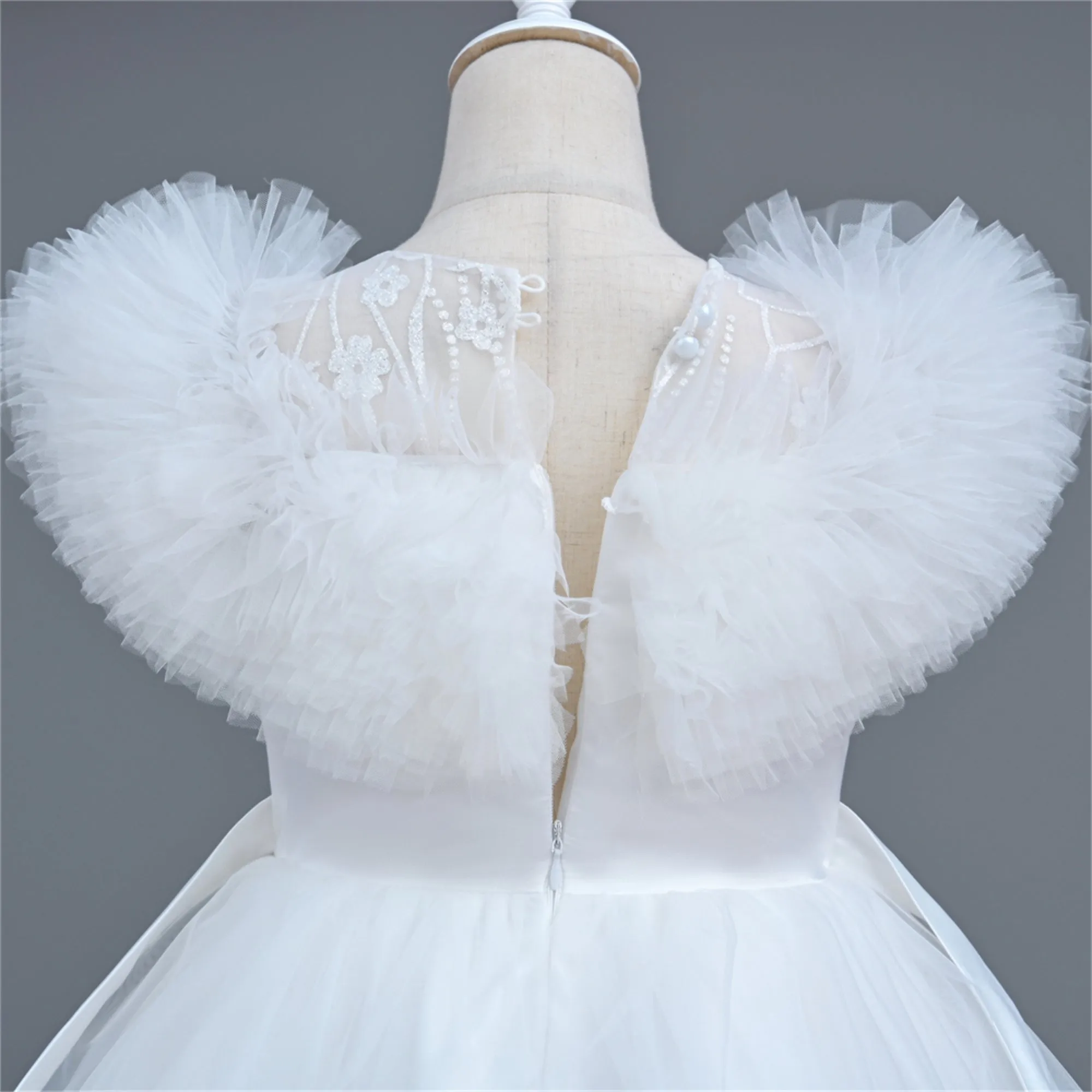 VA124 3 to12 Years Outong Yoliyolei  Long Sleeve Lace Princess Dress For Girl Birthday Party Tail Children's Dresses Girl 3 To 9 Years With Pearls Applique