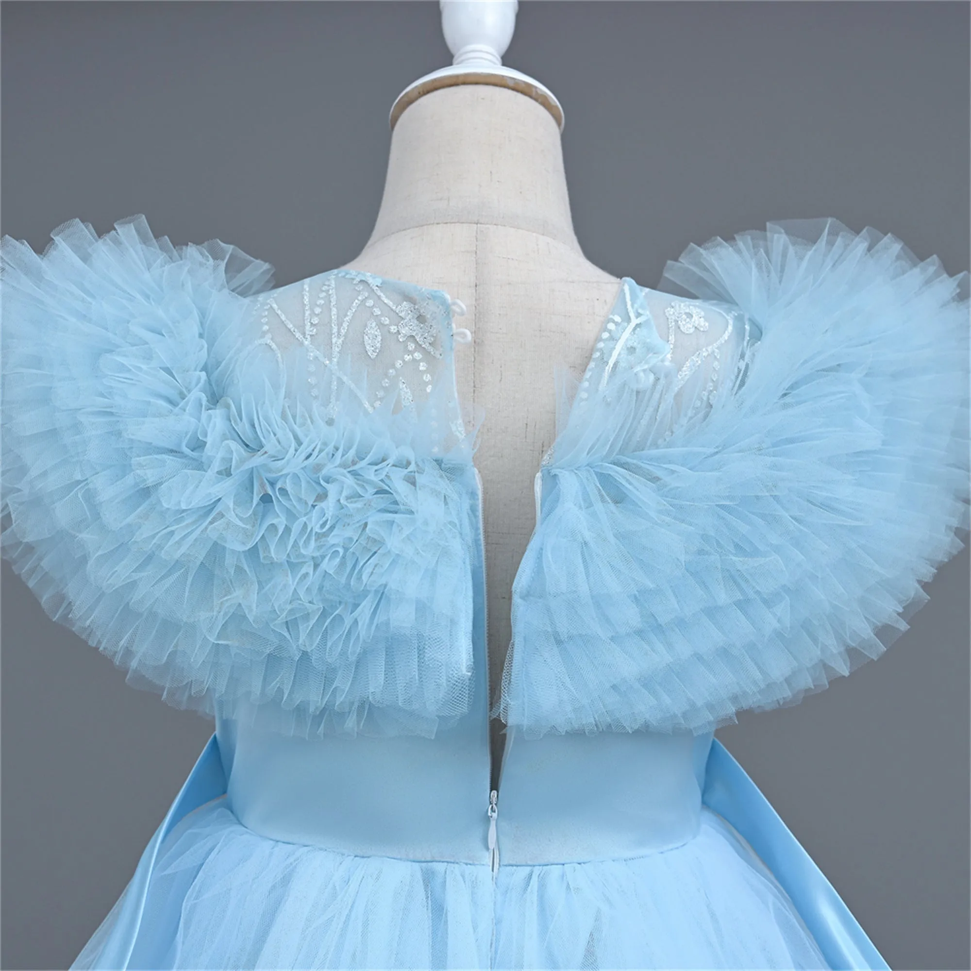 VA124 3 to12 Years Outong Yoliyolei  Long Sleeve Lace Princess Dress For Girl Birthday Party Tail Children's Dresses Girl 3 To 9 Years With Pearls Applique