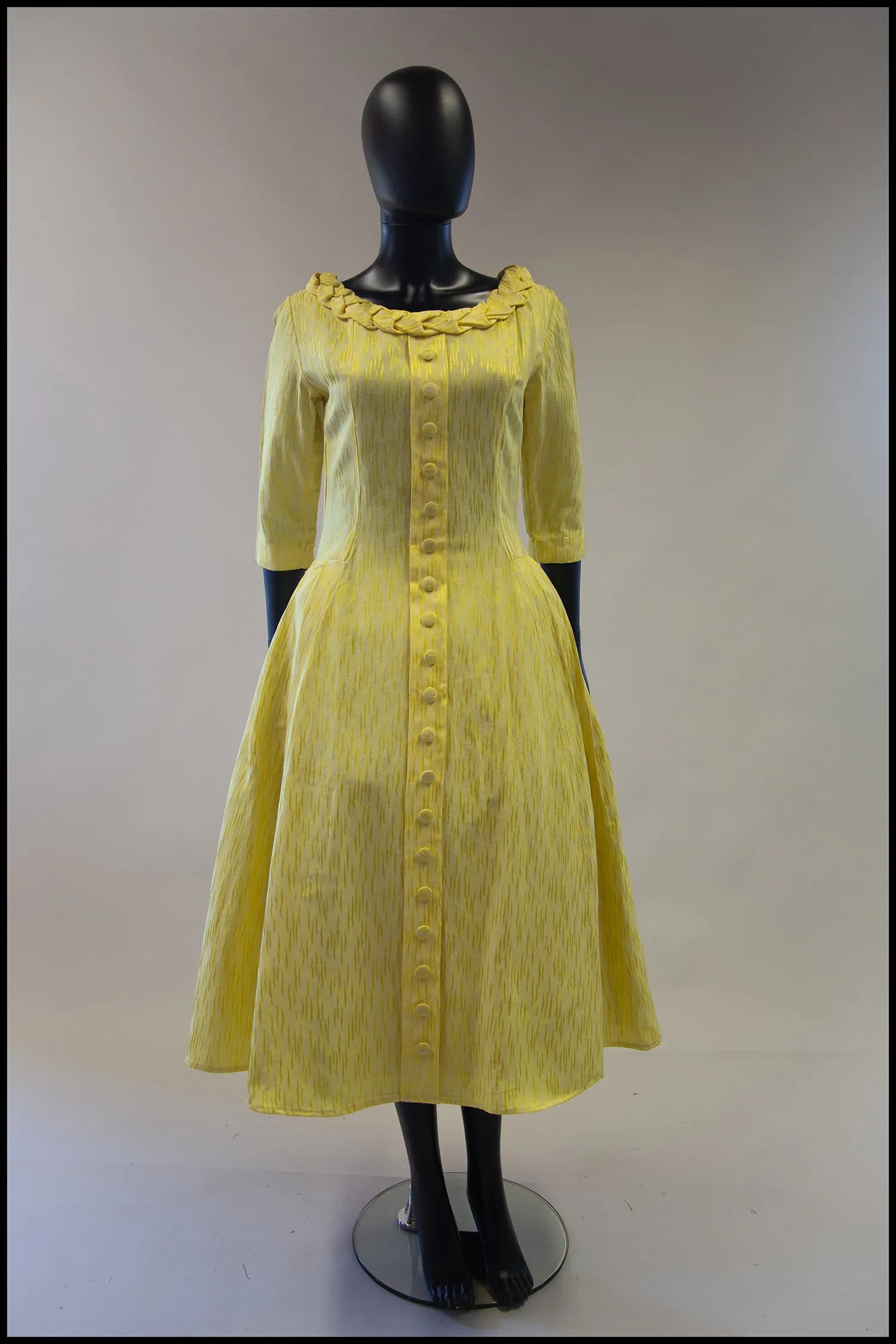 Vintage 1950s Yellow Brocade Princess Dress