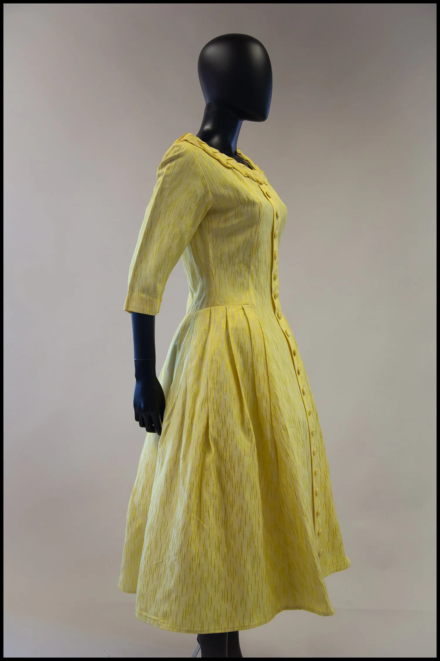 Vintage 1950s Yellow Brocade Princess Dress