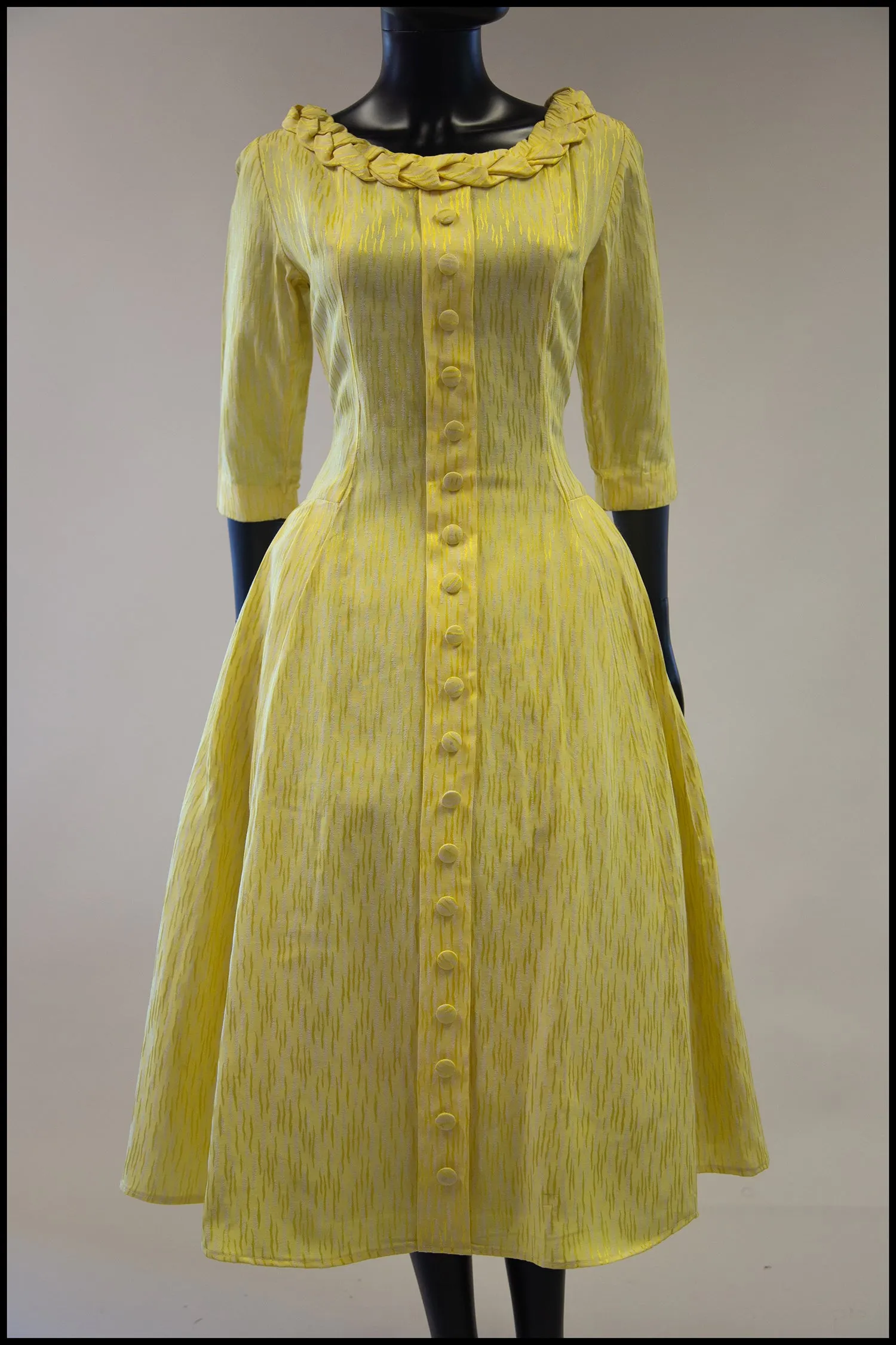 Vintage 1950s Yellow Brocade Princess Dress