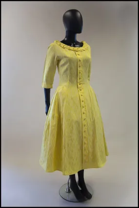 Vintage 1950s Yellow Brocade Princess Dress