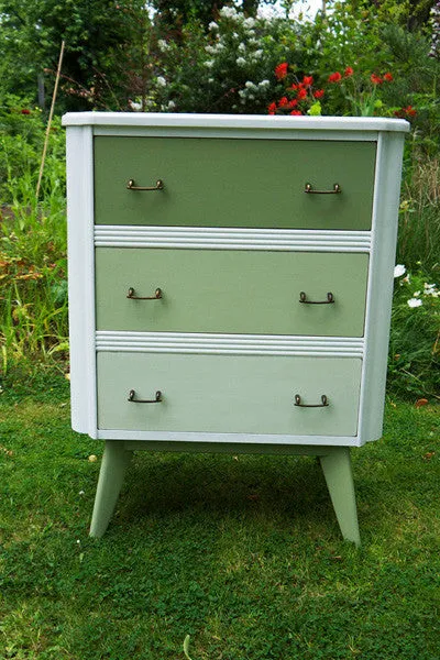 Vintage chest of drawers hand painted in tones of miss mustard seed milk paint lucketts green and Ironstone by Emily Rose Vintage