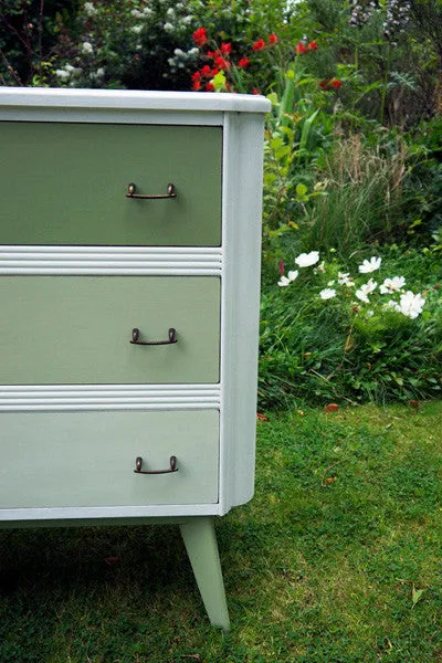 Vintage chest of drawers hand painted in tones of miss mustard seed milk paint lucketts green and Ironstone by Emily Rose Vintage