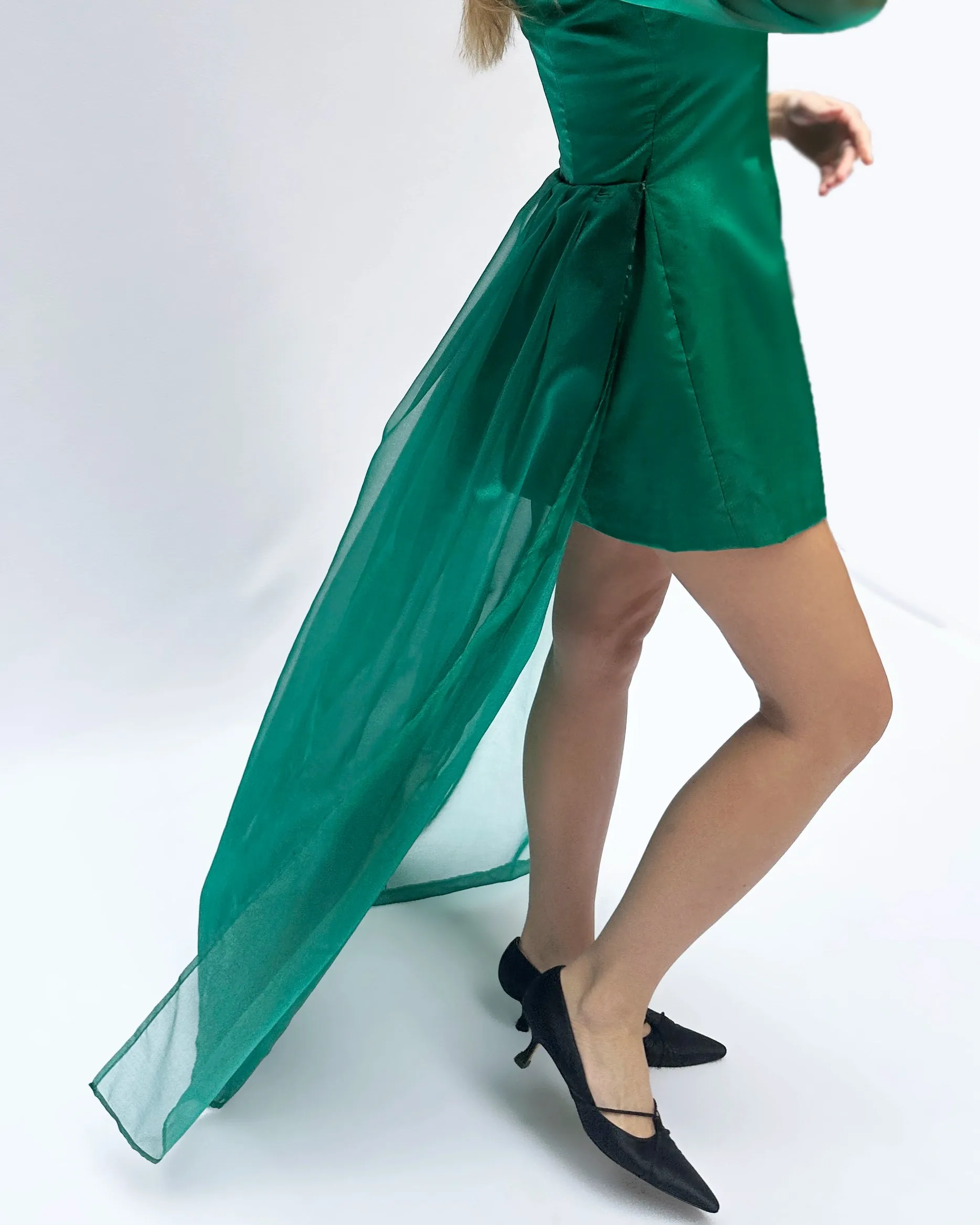 Vintage Organza Minidress With Detachable Skirt Train