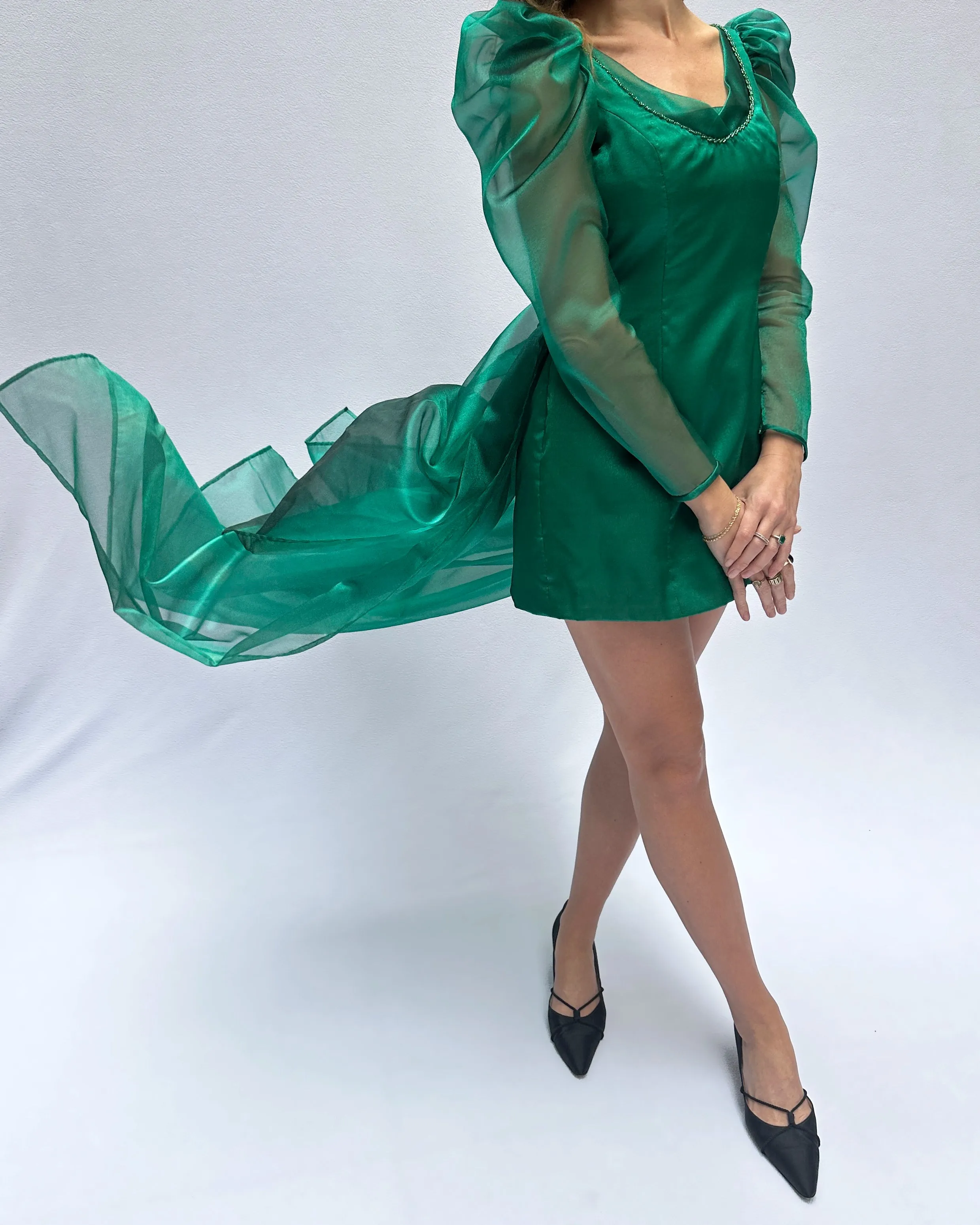 Vintage Organza Minidress With Detachable Skirt Train