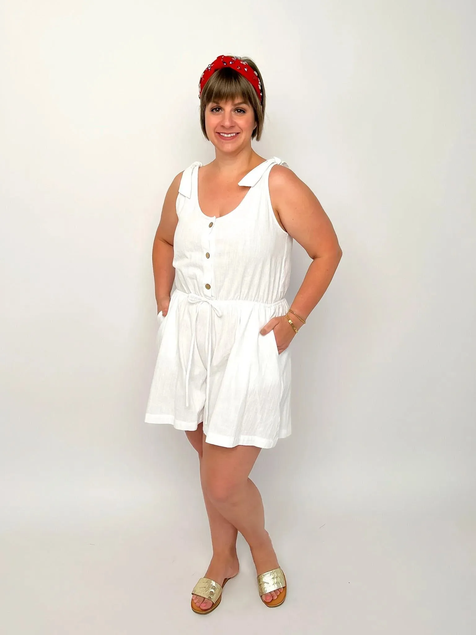 White Button Romper
