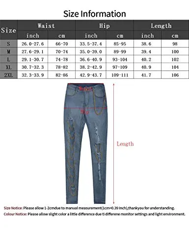 xxxiticat Women's Denim Pencil Pants High Wasit Destroyed Trendy High Broken Hole Chain Criss Cross Long Jean Trousers(9093,ZQ,2XL)