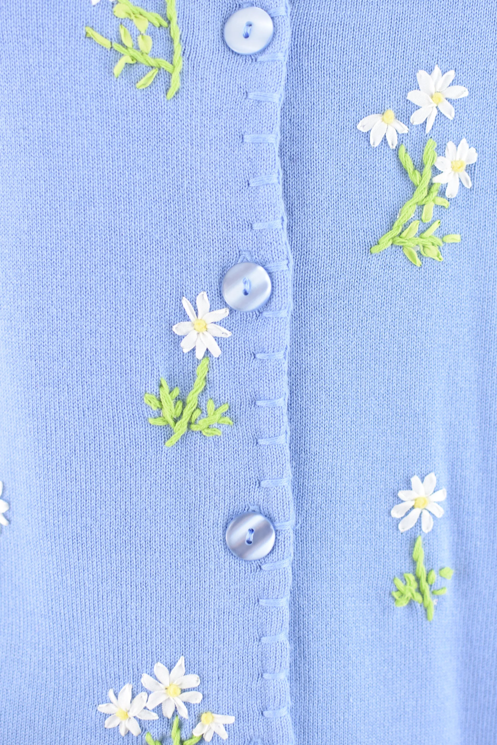 Y2K Blue Embroidered Flowers Cardigan, Women's Extra Small